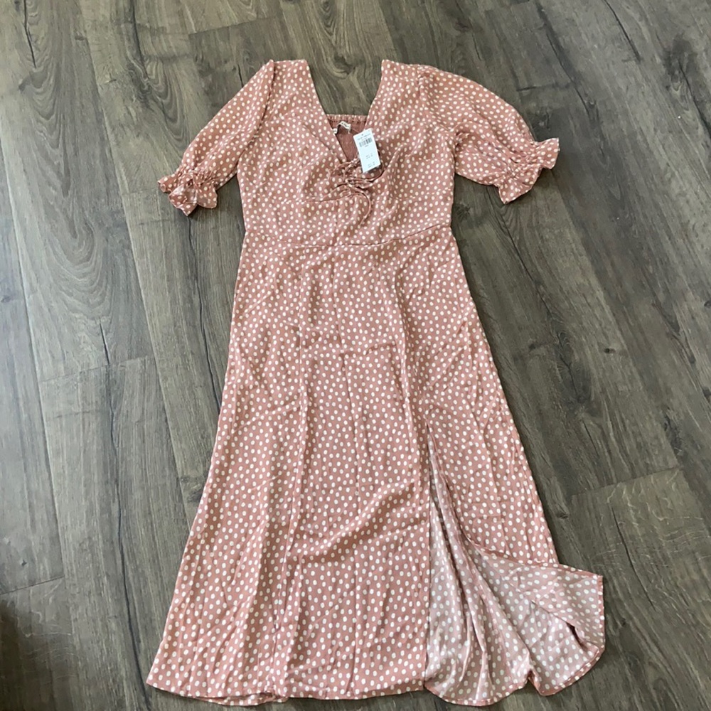 A&F Pink Midi Polka Dot dress